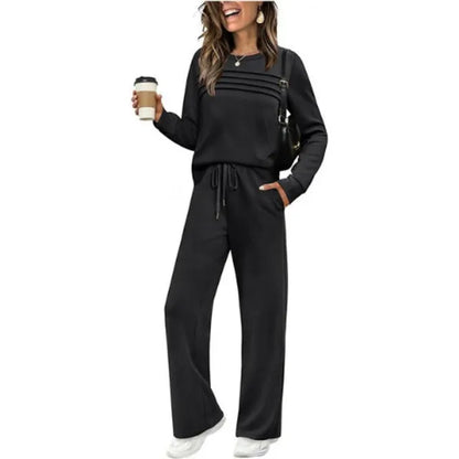 🔥LAST DAY 45% OFF✨Women’s Crew Neck Lounge Set - Soft Cotton Top & Drawstring Pants (50+ Reviews)
